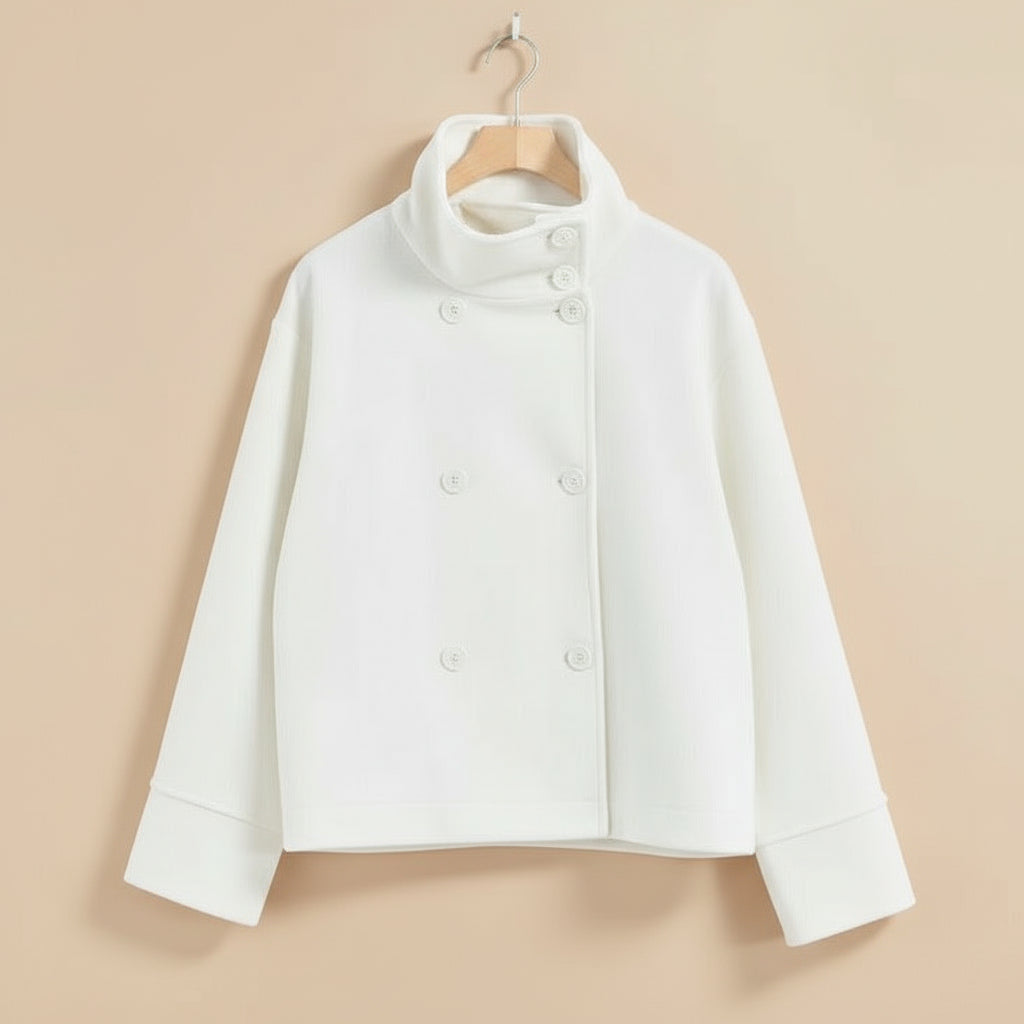 Dulcira | Women's Fashion Cropped Jacket with High Collar and Double Button Placket