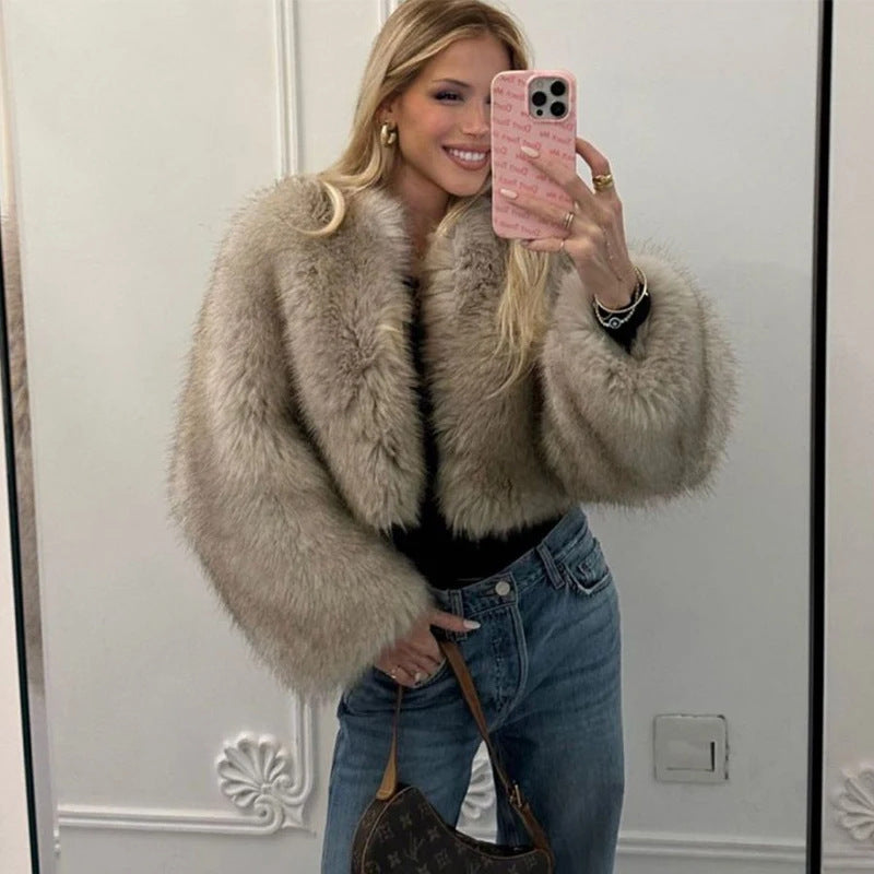 Women's elegant and stylish jacket made of faux fur