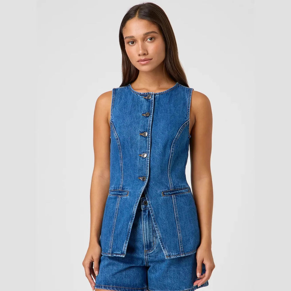 Women's Denim Vest with Tailored Cut and Button Details Dulcira