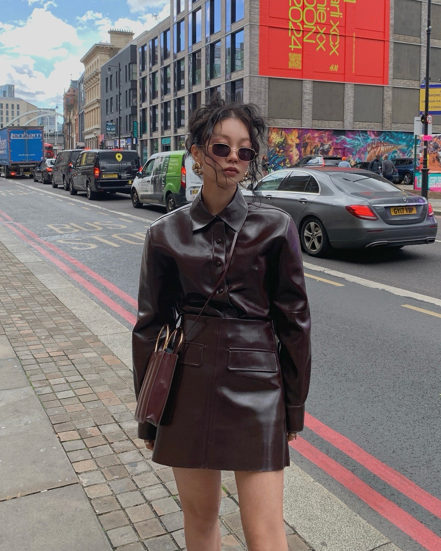 Dulcira | Ladies elegant artificial leather jacket with functional buttons and tailored silhouette