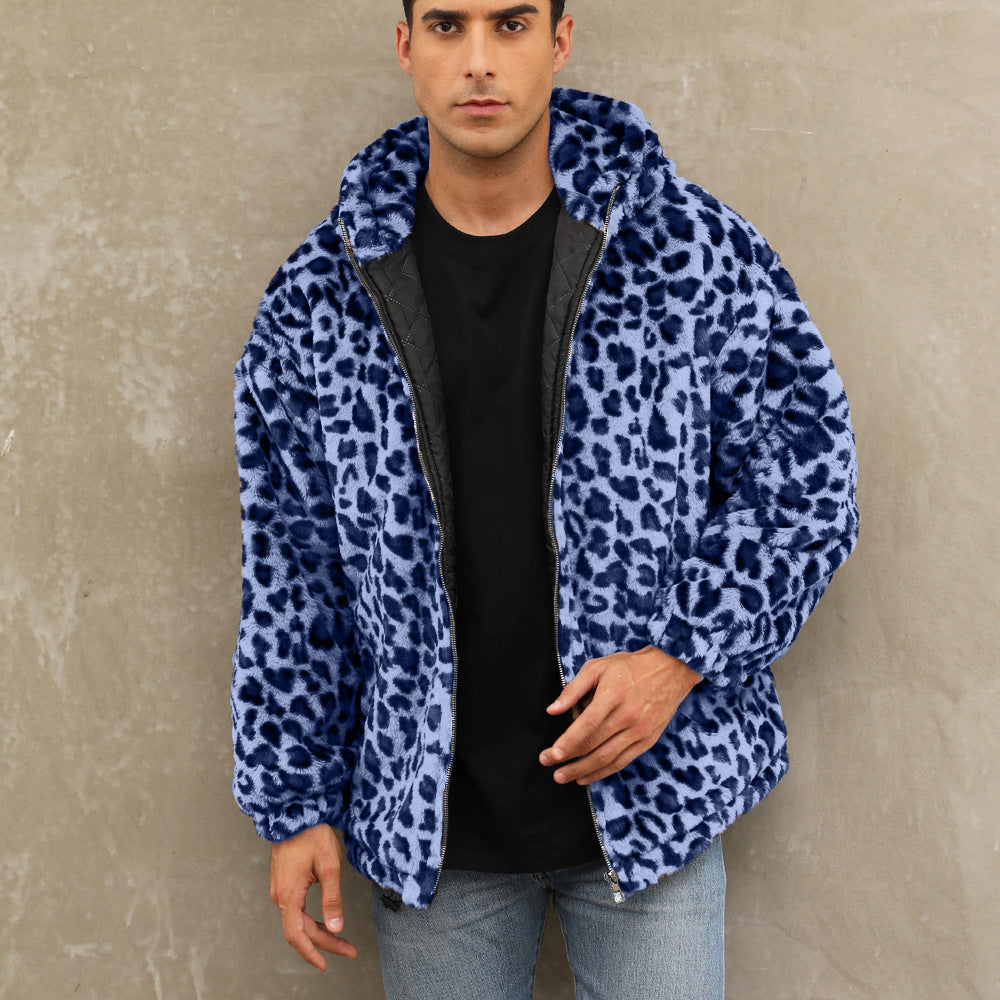 Men's Cozy Fleece Jacket In Leopard Pattern Dulcira