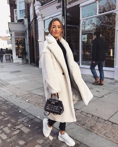 Dulcira | Women Oversized Fleece Coat With Button Closure and Pockets