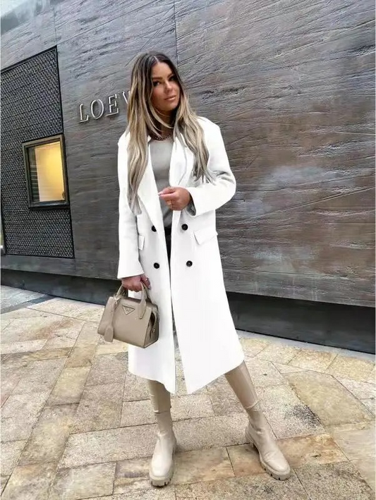 Dulcira | Women's Double Button Coat, Classic Elegant Long Coat