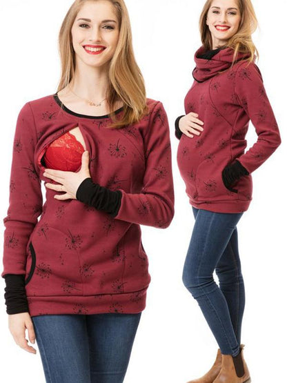 Dulcira | Maternity Chaps Nurse Sweatshirts Floral Print Bags Zipper Nursing Clothing