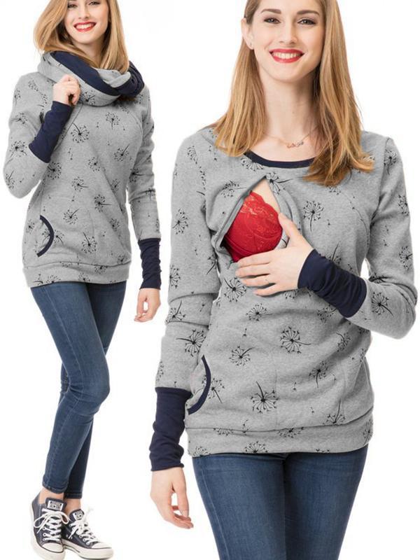 Dulcira | Maternity Chaps Nurse Sweatshirts Floral Print Bags Zipper Nursing Clothing