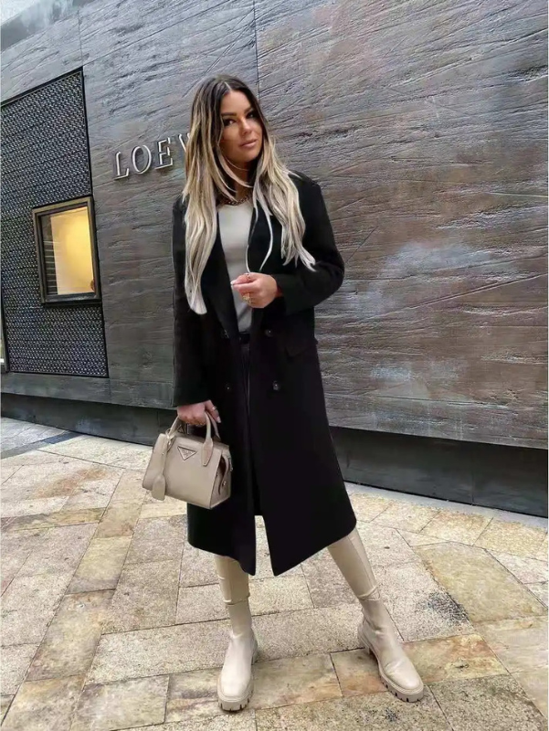 Dulcira | Women's Double Button Coat, Classic Elegant Long Coat