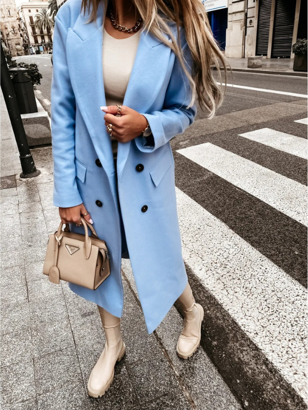 Dulcira | Women's Double Button Coat, Classic Elegant Long Coat
