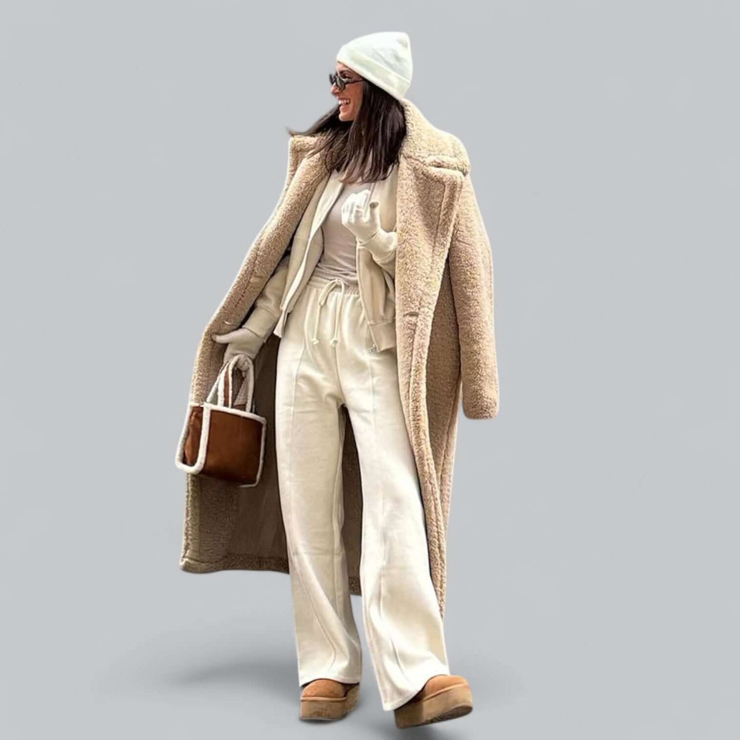 Women's Faux Fur Jacket with Teddy Look & Long Fit Dulcira