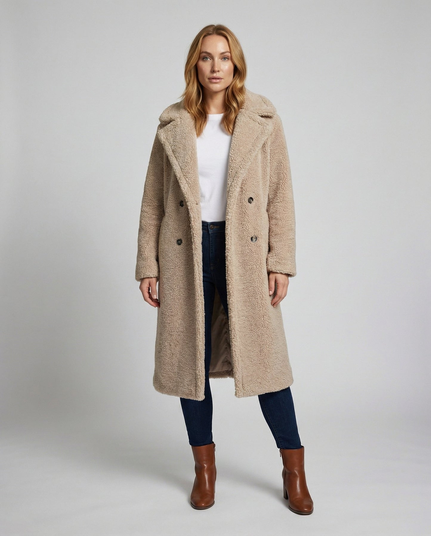 Women's Faux Fur Jacket with Teddy Look & Long Fit Dulcira