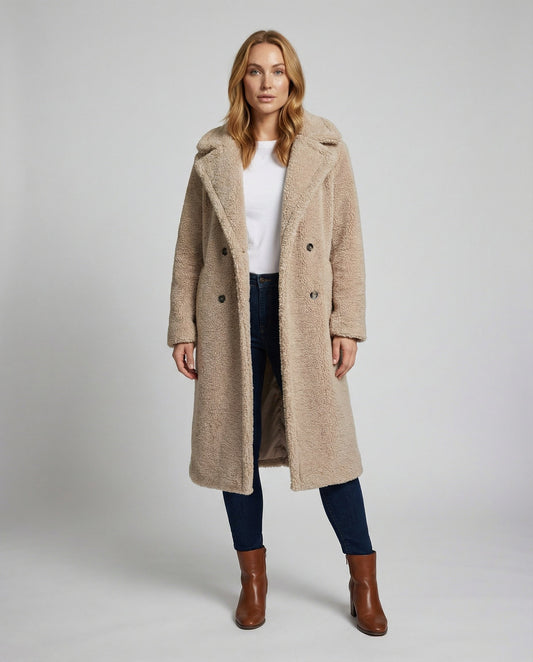 Women's Faux Fur Jacket with Teddy Look & Long Fit Dulcira