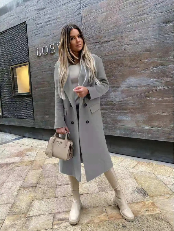 Dulcira | Women's Double Button Coat, Classic Elegant Long Coat