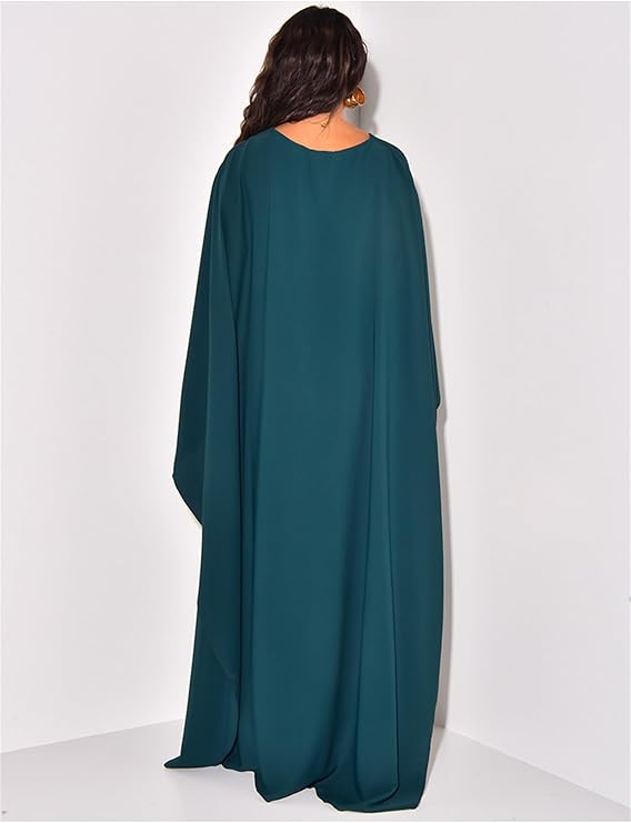 Dulcira | Elegant Maxi Dress with Round Neckline & Wide Sleeves – Women's Evening Dress with High Waist Long Dress for Festive Occasions