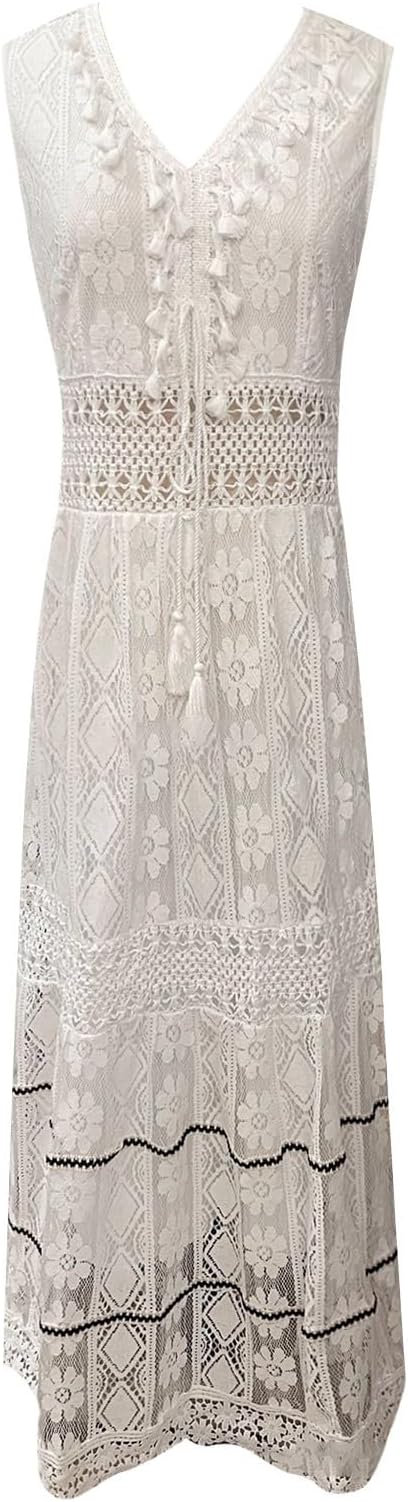 Dulcira | Summery Maxi Dress In Boho Style with Lace & Slit