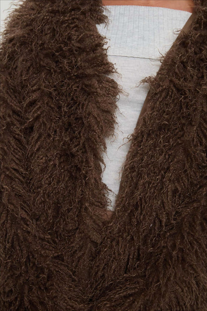 Dulcira | Fluffy Brown Faux Fur Oversized Jacket