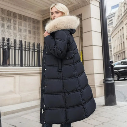 Dulcira | Women's Long Winter Coat with Fur Hood and Belt