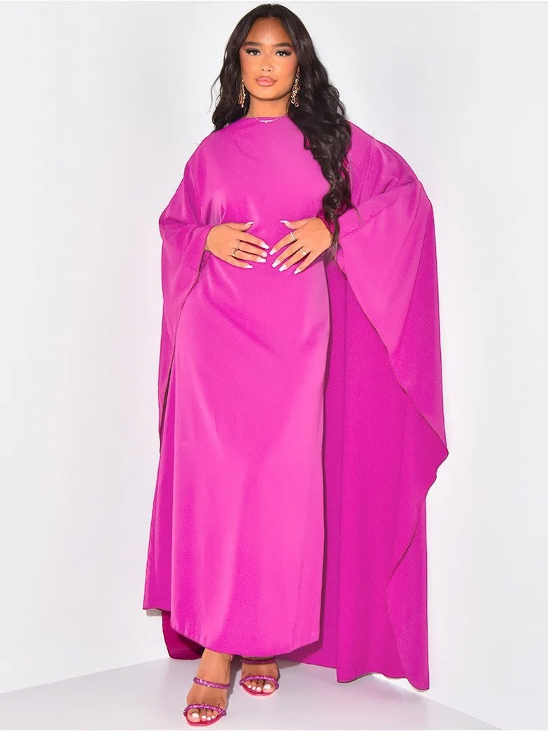 Dulcira | Elegant Maxi Dress with Round Neckline & Wide Sleeves – Women's Evening Dress with High Waist Long Dress for Festive Occasions