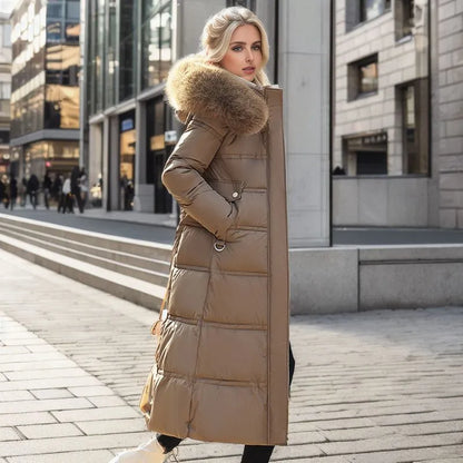 Dulcira | Women's Long Winter Coat with Fur Hood and Belt
