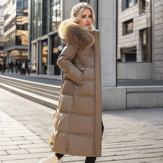 Dulcira | Women's Long Winter Coat with Fur Hood and Belt