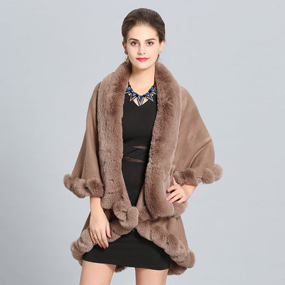 Dulcira | Women's Hooded Poncho with Luxurious Fur Collar and Elegant Trim