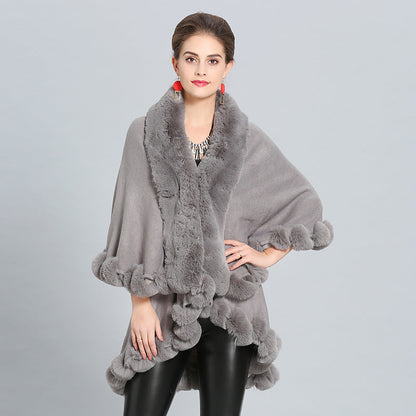 Dulcira | Women's Hooded Poncho with Luxurious Fur Collar and Elegant Trim