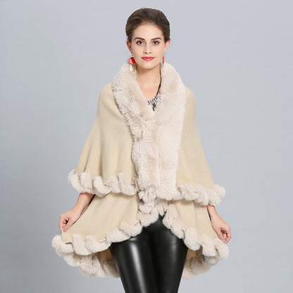 Dulcira | Women's Hooded Poncho with Luxurious Fur Collar and Elegant Trim