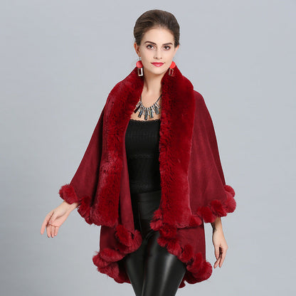 Dulcira | Women's Hooded Poncho with Luxurious Fur Collar and Elegant Trim