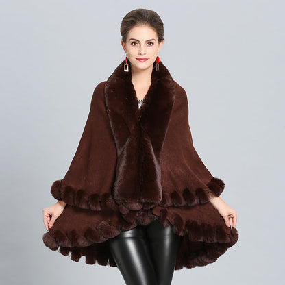 Dulcira | Women's Hooded Poncho with Luxurious Fur Collar and Elegant Trim