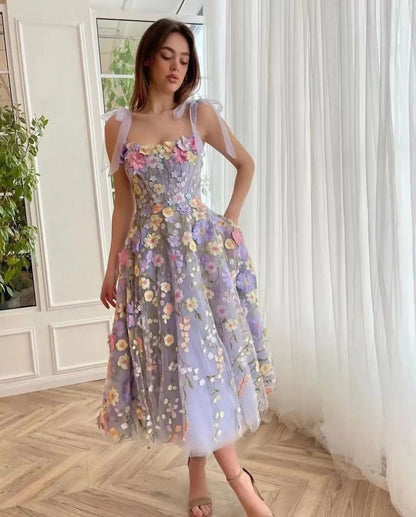 Dulcira | Sleeveless Dress with Bows and Floral Pattern Summer Dress