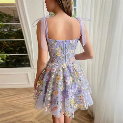 Dulcira | Sleeveless Dress with Bows and Floral Pattern Summer Dress