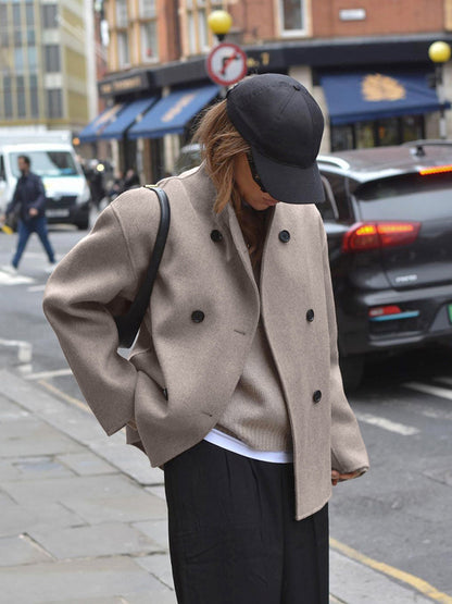 Dulcira | Button-Down-Jacket Women Short Beige Jacket with Modern Cut