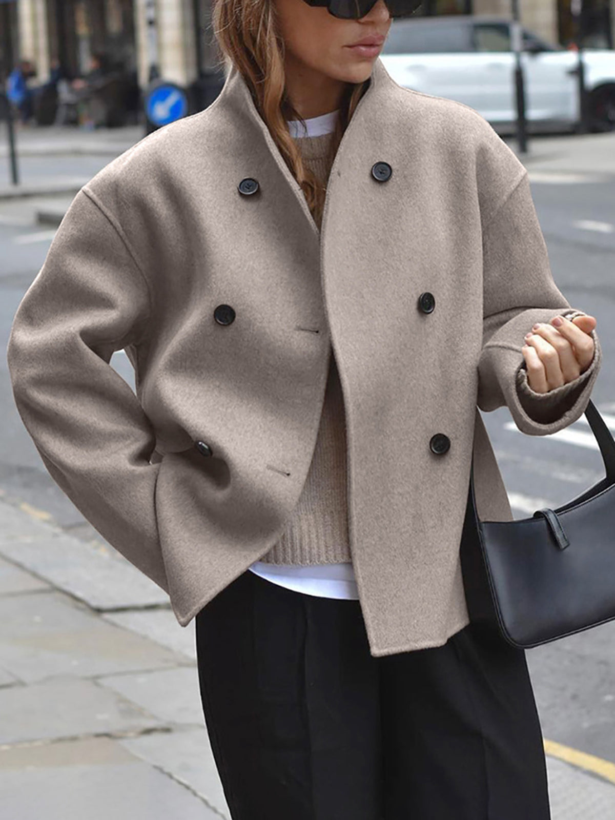 Dulcira | Button-Down-Jacket Women Short Beige Jacket with Modern Cut