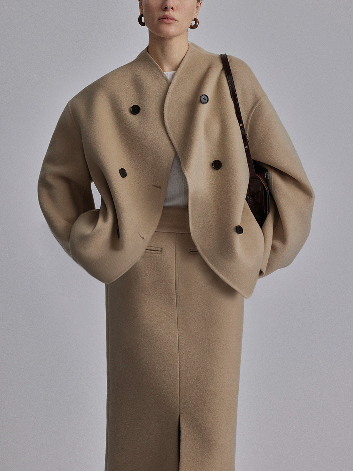Dulcira | Button-Down-Jacket Women Short Beige Jacket with Modern Cut
