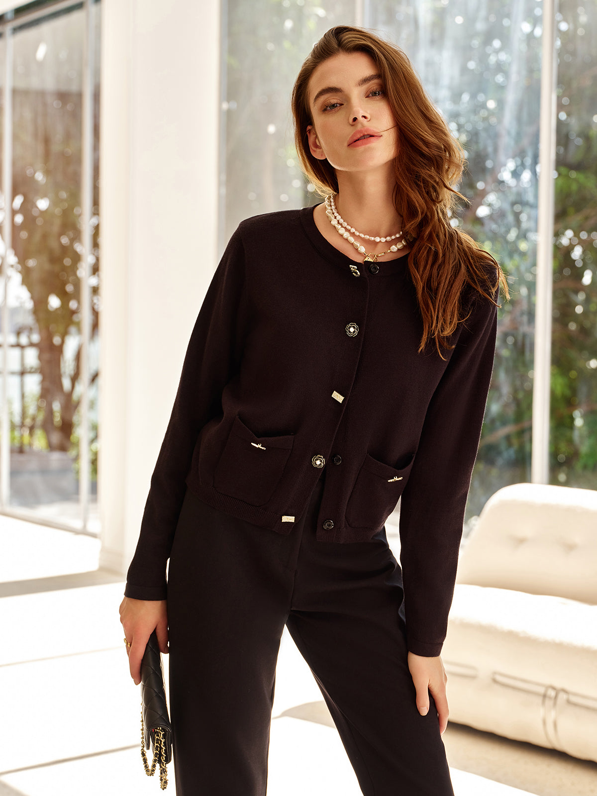 Dulcira | Cardigan with Decorative Buttons and Pockets Round Neck Elegant and Classic
