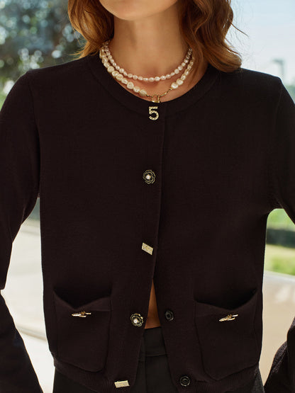 Dulcira | Cardigan with Decorative Buttons and Pockets Round Neck Elegant and Classic