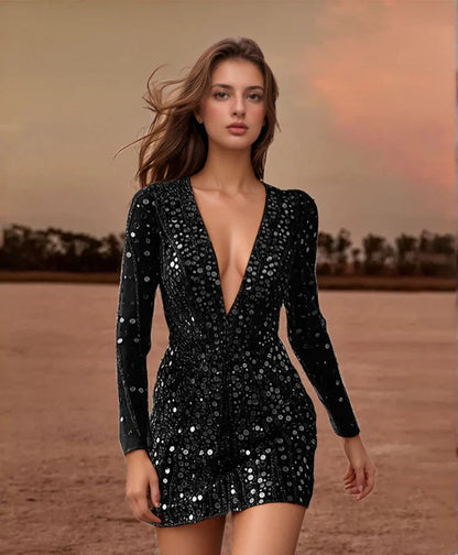 Transparent Ladies Sequin Dress In Gold for Party & Events Dulcira