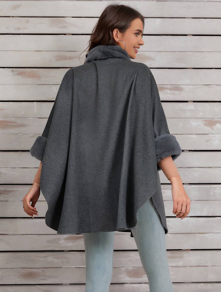 Dulcira | Mid-Length Poncho Coat Women Irregular Buttons Batwing Sleeves Women Elegant Casual Oversized Jacket