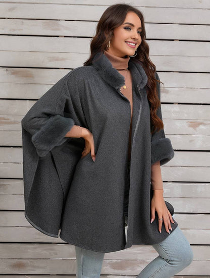 Dulcira | Mid-Length Poncho Coat Women Irregular Buttons Batwing Sleeves Women Elegant Casual Oversized Jacket