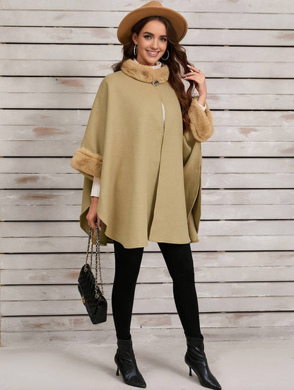 Dulcira | Mid-Length Poncho Coat Women Irregular Buttons Batwing Sleeves Women Elegant Casual Oversized Jacket