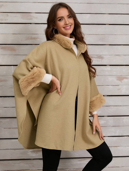 Dulcira | Mid-Length Poncho Coat Women Irregular Buttons Batwing Sleeves Women Elegant Casual Oversized Jacket