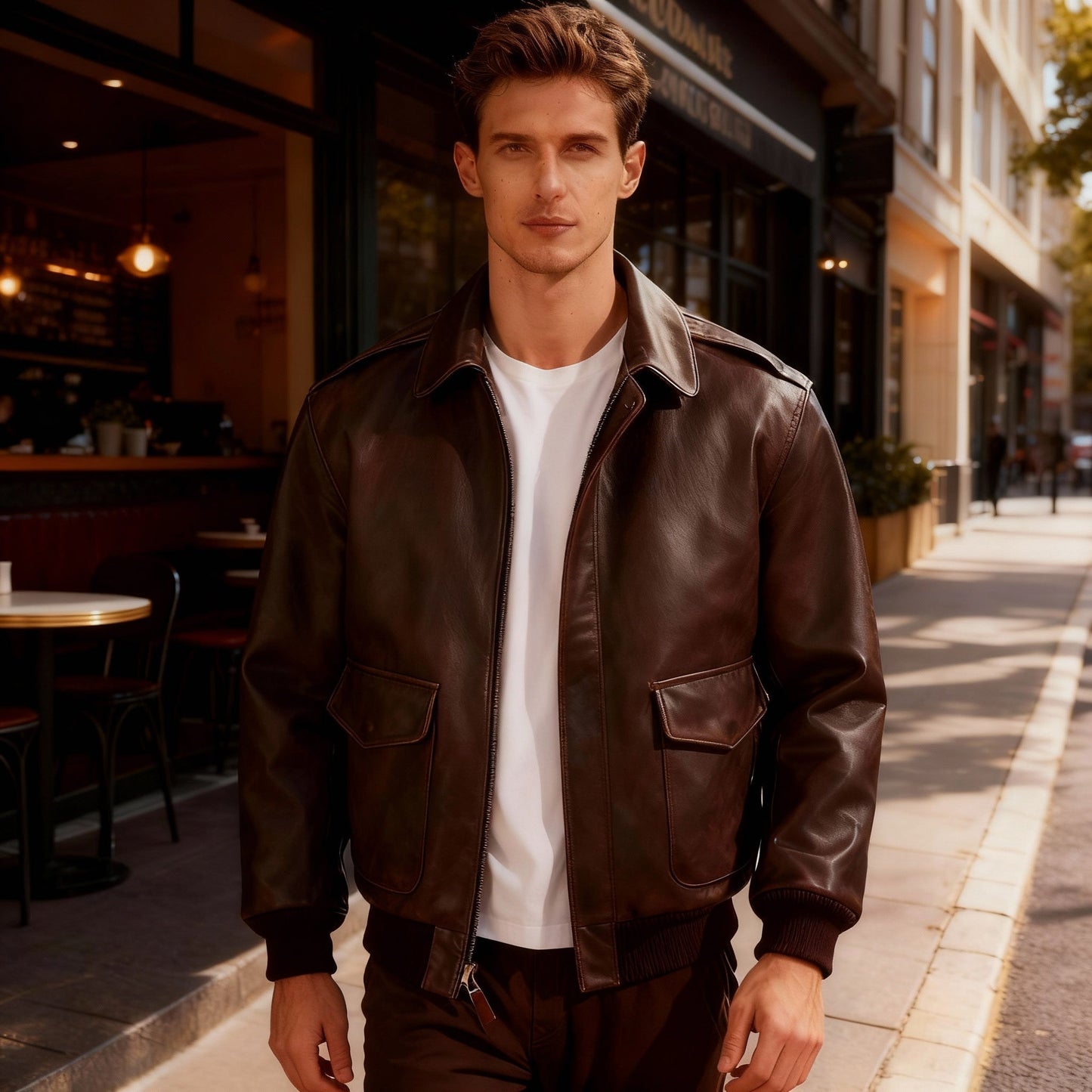 Dulcira | Retro Oversized Us Air Force Fur-Look Leather Coat