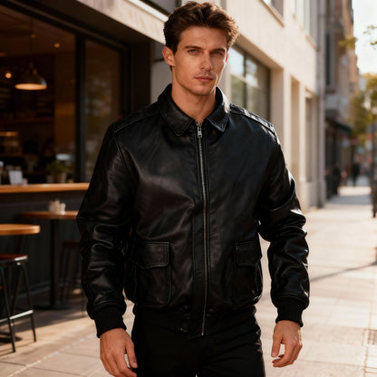 Dulcira | Retro Oversized Us Air Force Fur-Look Leather Coat