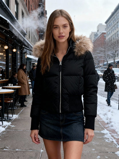 Dulcira | Women's Quilted Winter Jacket with Removable Hood and Elastic Cuffs