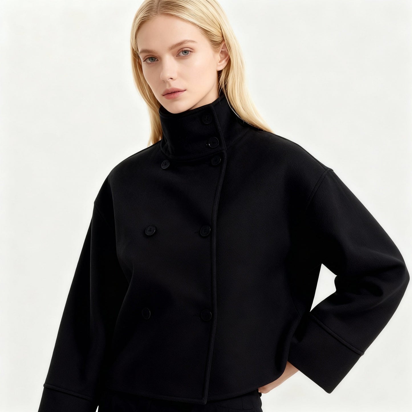 Dulcira | Women's Fashion Cropped Jacket with High Collar and Double Button Placket