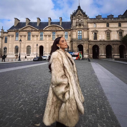 Women Luxury Faux Fur Coat with Voluminous Collar