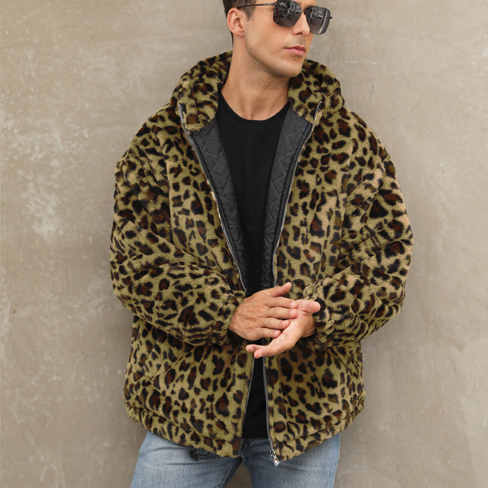 Men's Cozy Fleece Jacket In Leopard Pattern Dulcira