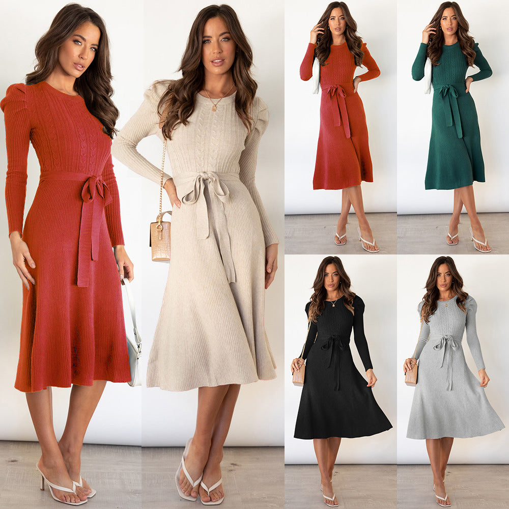 Dulcira | Knitted Midi Dress with Round Neckline