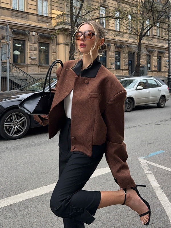 Dulcira | Women's Fashion Short Jacket with Textured Cut and High Collar