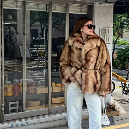 Dulcira | Women's Opulent Faux Fur Jacket with Belt