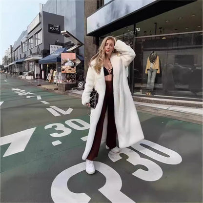 Women Oversized Faux Fur Coat with Hood and Textured Design