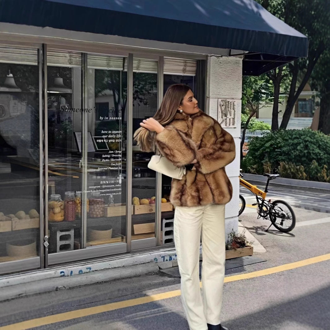 Dulcira | Women's Opulent Faux Fur Jacket with Belt